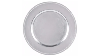 Silver Lacquer Charger Beaded Rim 13in