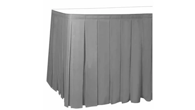 Silver Lamour Box Pleat Table Skirting 17′ x 29″