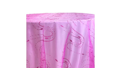 Fuchsia Pink Embroidered Organza Sequin 90″ Overlay