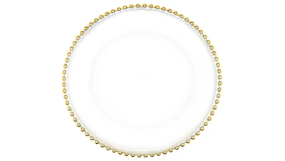 Gold Beaded Rimmed Glass Charger 12.5in