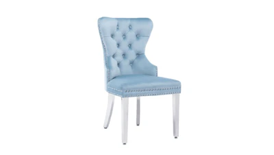 Jennifer Side Chair – Dusty Blue with Chrome