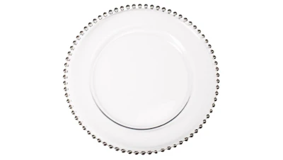 Silver Beaded Rimmed Glass Charger 12.5in