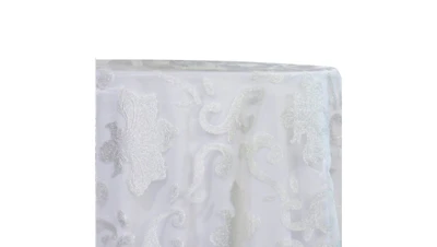 White Fleur de Lis Overlay 132″ Round